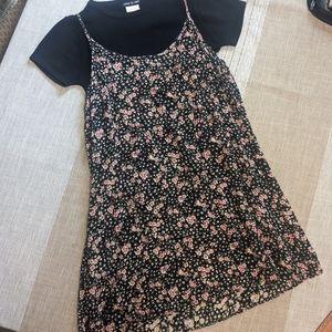 90s vibe 2-piece dress/sweater set. Floral mini, black, multi, Small